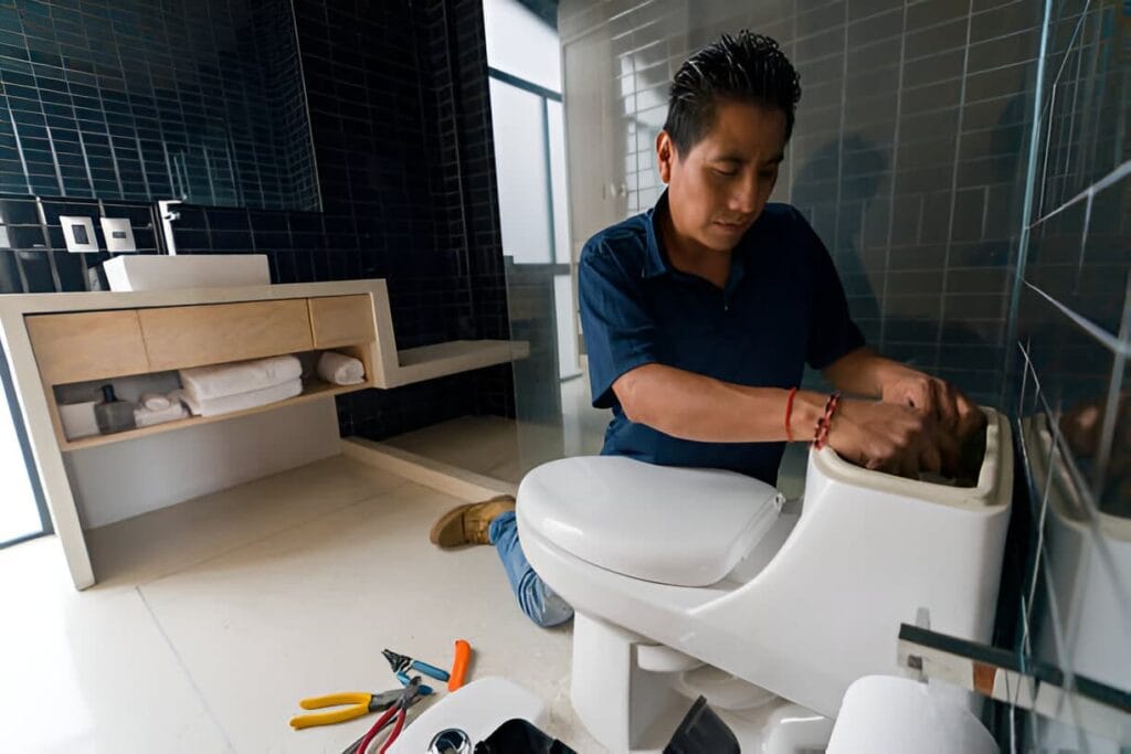 How to Choose the Best Bathroom Renovation Contractor in Mississauga: An Expert Guide Professional bathroom renovation contractor measuring tile layout in a Mississauga home